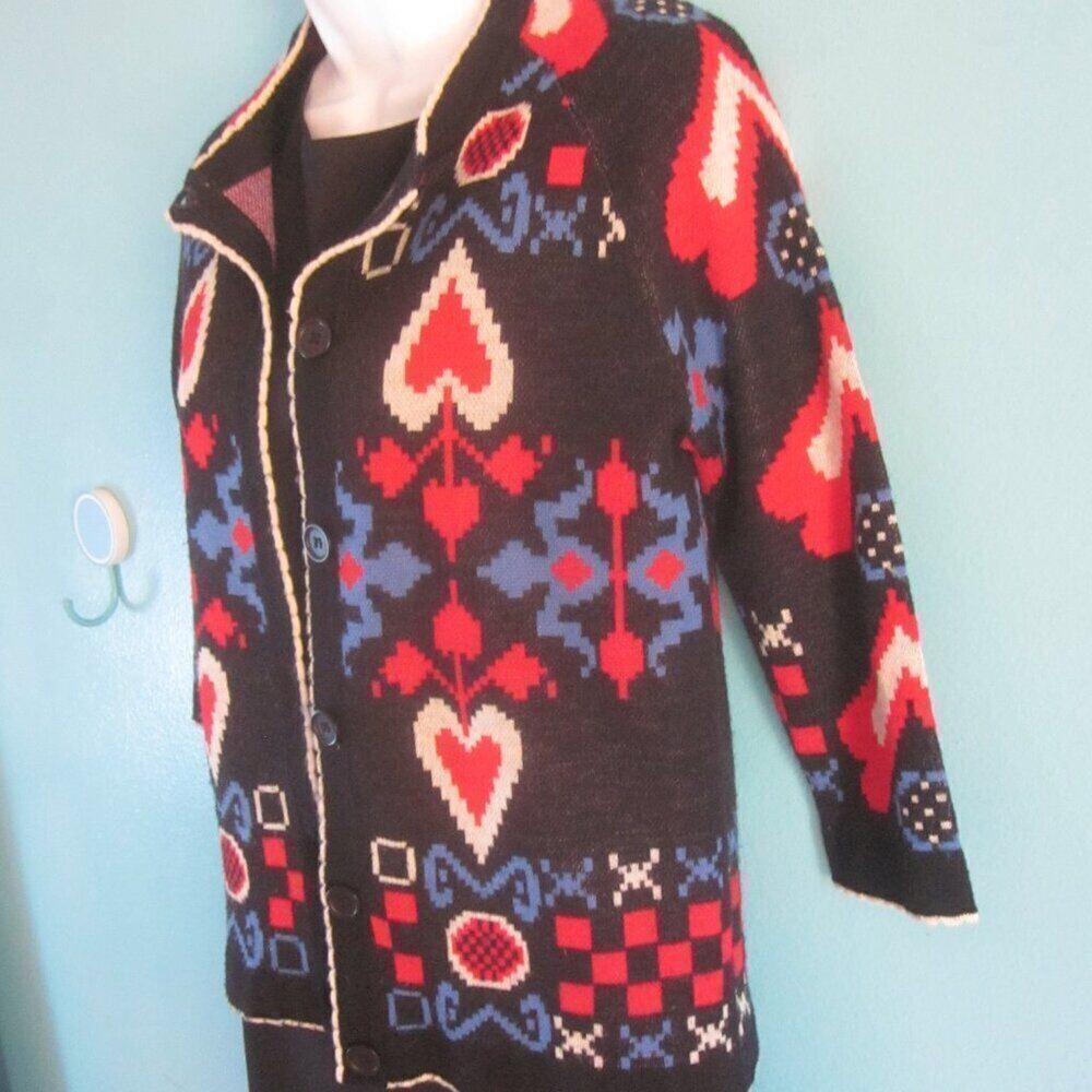 Anna Sui x James Coviello Womens Size S Button Front Heart Cardigan Wool Blend